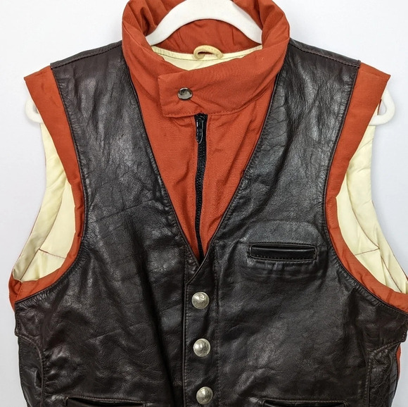 Vintage Remington West Goose Down Vest Yellowstone Leather Indian Nickel 40/M - Picture 4 of 16